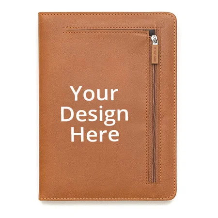 Ochre Brown Customized A5 Faux Leather Hardbound Diary With Stylish Expandable Pocket