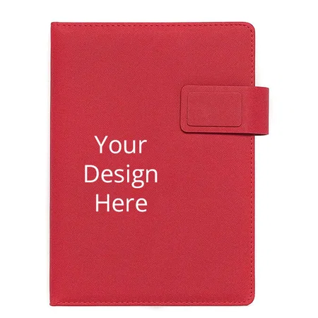 Red Customized Premium PU Leather A-5 Office Journal with Smart Magnetic Flap Closure (5.8" x 8.3", 192 Pages)