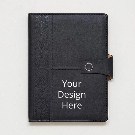 Black Customized A-5 PU Leather Stylish &amp; Durable Hardcover Notebook Journal with Magnetic Flap Closure and Pen Holder