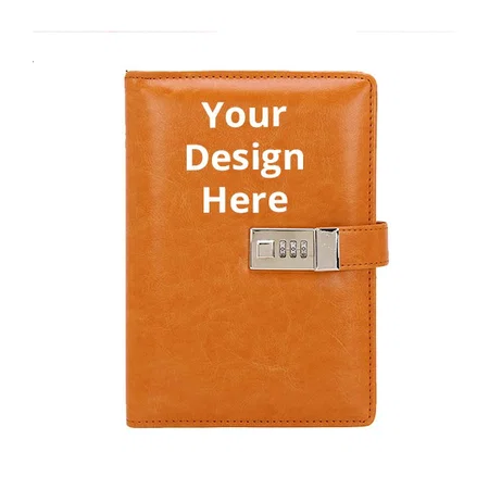 Brown Customized Diary with Lock Password, PU Leather (A5 Size Diary,192 Ruled Pages)