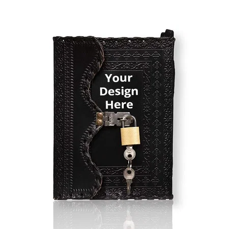 Black Customized Leather Retro Vintage Personal Diary with Lock &amp; Key (100 Unruled Handmade Pages)