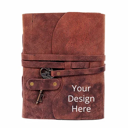 Brown Orange Customized Leather Diary with Antique Key Closure - 20 x 15 cm (A5)
