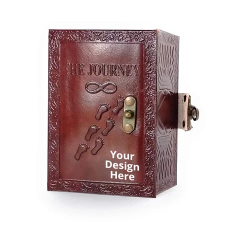Brown Customized Handmade Leather Diary with Unlined Pages and Metal Lock (200 Pages)