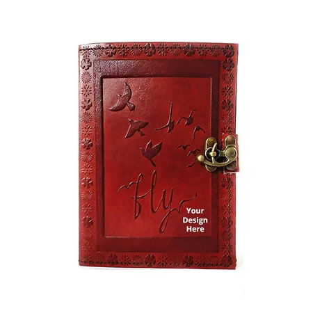 Brown Customized Leather Journal, Handmade Leather Diary Notebook with Brass Lock (Unruled 280 White Pages, Both Side Count, 7" × 5")