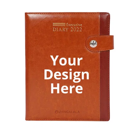 Brown Customized PU Leather Finish Hard Bound Executive Notebook Diary 2022, Magnetic Button Lock, Size 9.5 x 7 Inches, 80 GSM, 365 Pages