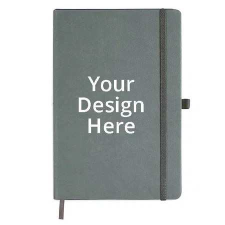 Grey Customized PU Leather Hardbound A5 Executive Diary With Pen Loop, Elastic Closure And Bookmark For Office And Personal Use, 192 Ruled Pages