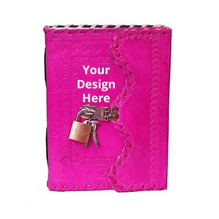 Magenta Customized Leather Diary (7" x 5", 200 Unlined Handmade Paper)