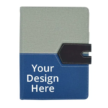 Grey Blue Customized PU Leather A5 Hard Bound Executive 2022 Diary With Card Holder And Magnetic Flip Lock I Ring Binder I 200 Ruled Pages