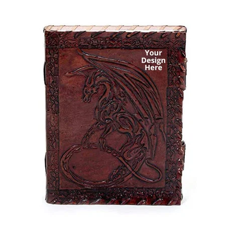 Dark Brown Customized Embossed Dragon Leather Diary, Size 7 x 5 inch with C Shape Lock and Unlined Pages