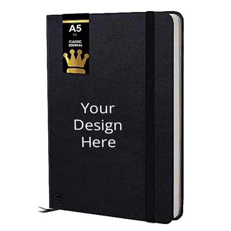 Black Customized Notebook Diary with Elastic Closure, A5 Size, 192 Pages