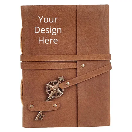 Light Brown Customized Leather Bound Diary with Vintage Key for Sketching, Scrapbooking