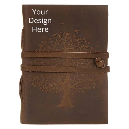 Dark Brown Customized Leather Diary Embossed with a Tree Design, Vintage Deckle Edge Paper for Sketching, Scrapbooking, Drawing, Writing
