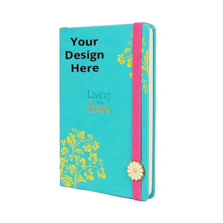 Turquoise Customized Hard Bound Diary with PU Elastic Band Closure and Bookmark Ribbon I Notebook for Girls - A5 I 80 GSM I 192 Ruled Pages