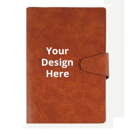 Brown Customized Premium PU Leather Executive Notebook Diary Magnet Button Closure I A5 I Undated I192 Ruled Pages I 80 GSM I Diary