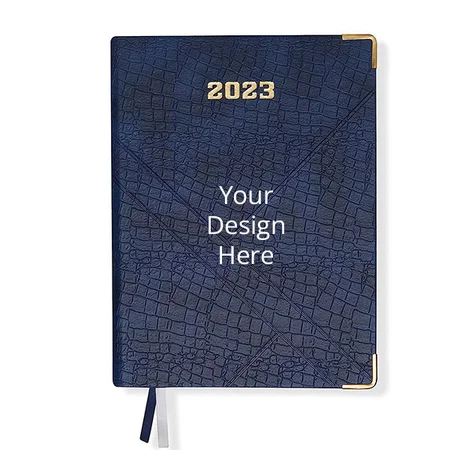 Blue Customized 2023 Dated Executive Diary Planner | B5 Size | One-Day-to-a-Page New Year Diary with Metal Corner &amp; Two Bookmarks | 360 pages