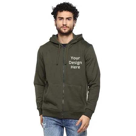 Olive Customized Men's Cotton Hooded Neck Sweatshirt