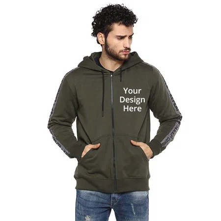 Olive Customized Men's Poly Cotton Hooded Neck Sweat Shirt