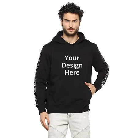 Black Customized Men's Poly Cotton Hooded Neck Sweat shirt