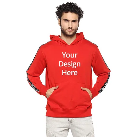 Red Customized Men's Poly Cotton Hooded Neck Hoodie
