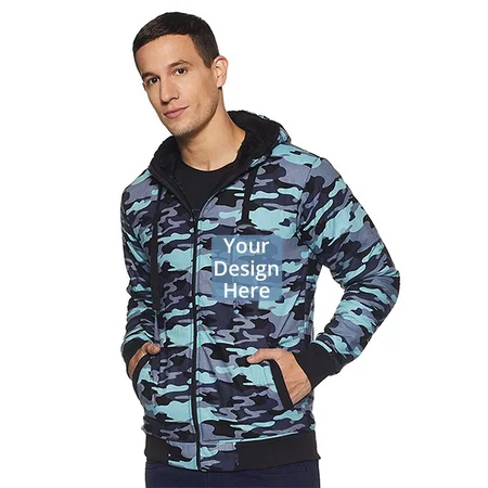 Blue Customized Men's Camouflage/Military Hooded Jacket