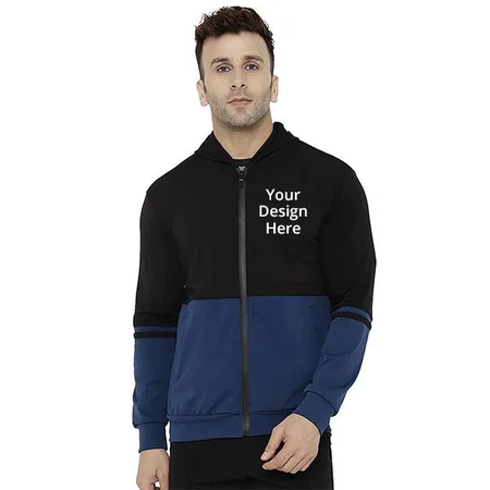 Black Blue Customized Men Winter Wear Sports Zipper Jacket