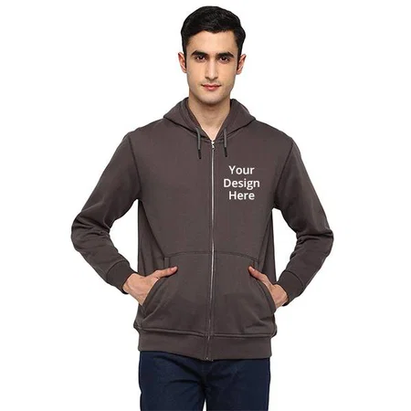 Brown Customized Men's Hooded Neck Cotton Sweatshirt Hoodies
