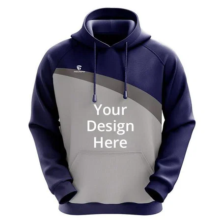 Dark Blue Grey Customized Men's Polyester Hooded Neck Sweatshirt