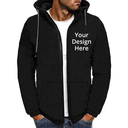 Black Customized Men's Regular Cotton Full Sleeve Zipper Hoodie