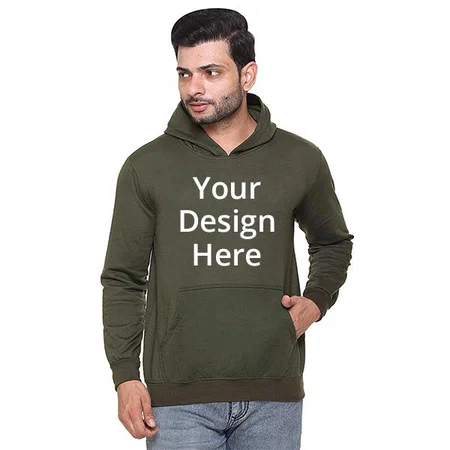 Green Customized Men's Cotton Fleece Hooded Sweatshirt