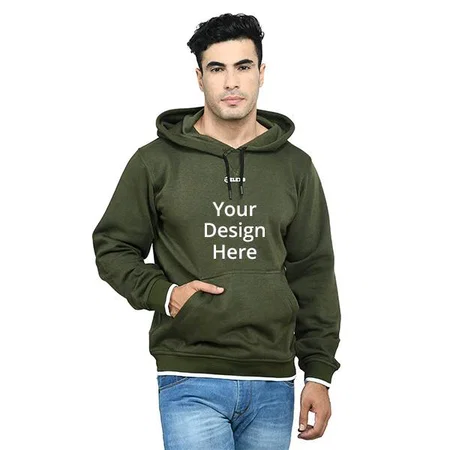 Military Green Customized Men's Acrylic Hooded Neck Sweatshirt