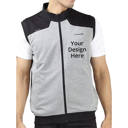 Black Grey Customized Men's Regular 100% Cotton Sleeveless 2 In One Reversible Jacket Light Weight