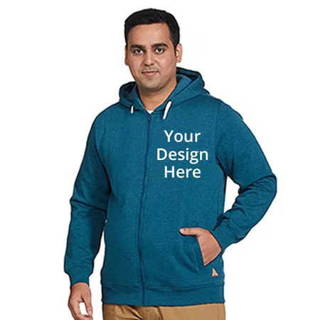 Teal Customized Men's Cotton Blend Hooded Neck Sweat shirt