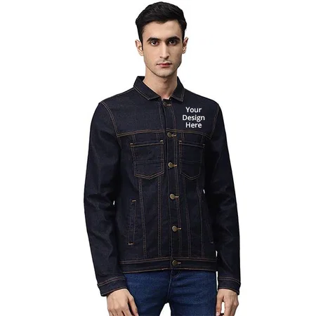 Dark Blue Customized Men's Solid Denim Jacket