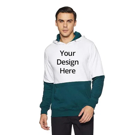 White Customized Men's Cottonblend Hooded Neck Hooded Sweatshirt