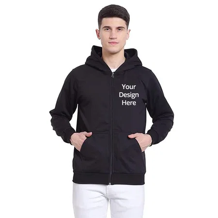 Black Customized Men's Cotton Blend Hooded Neck Sweatshirt