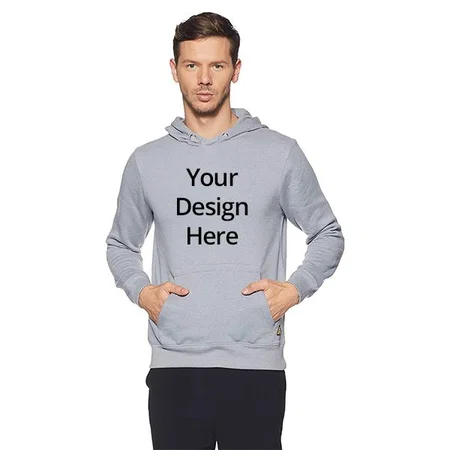 Grey Customized Men's Cotton Blend Hooded Sweatshirt