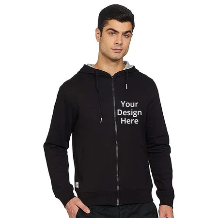 Black Customized Men's Fleece Hooded Neck Sweatshirt
