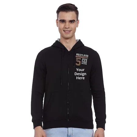 Black Customized Men's Cotton Solid Sweatshirt