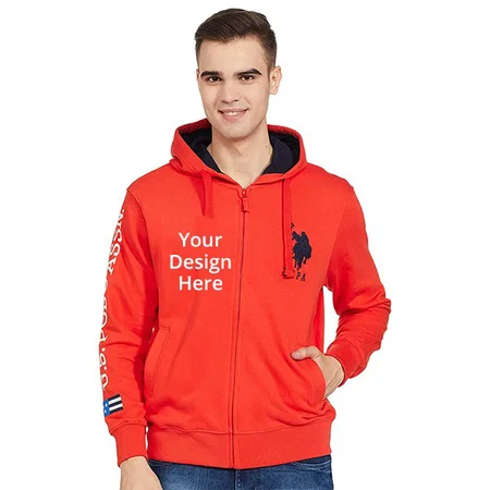 Red Customized Us Polo Association Men's Cotton Sweatshirt