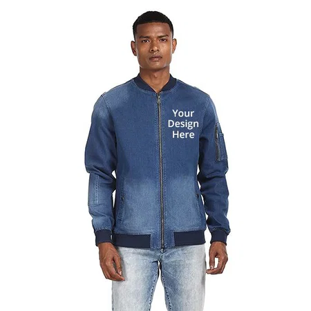 Blue Customized Men's Stand Collar Stone Wash Denim Jacket