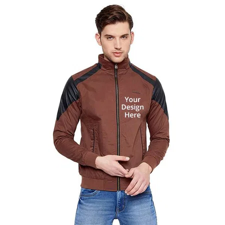 Brown Customized Men Solid Casual Bomber Jacket
