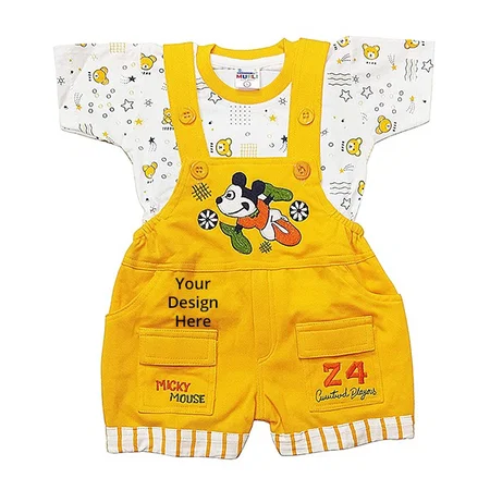 Yellow Customized Baby Boys And Baby Girls Cotton Animal Print Full Sleeves Romper For Ages 12-18 Month