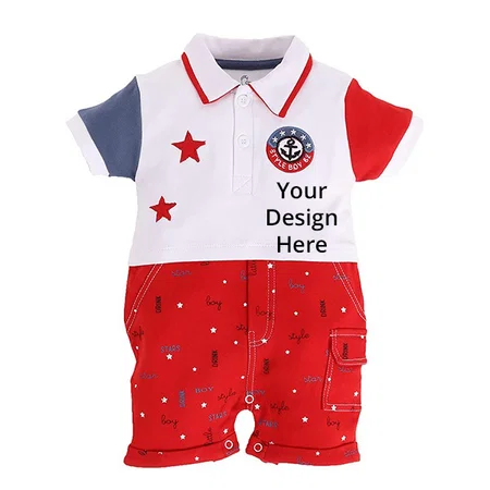 Red Customized 100% Pure Cotton Half Sleeves Rompers/Bodysuit/Sleepsuit For Baby Boys (6-9 Months)