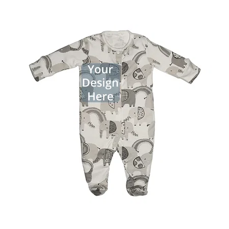 Grey Customized Newborn Baby Front Open Long Sleeve 100% Cotton Unisex Sleep Suit/Romper (6-9 Months)