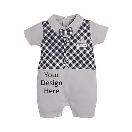 Grey Customized  100% Pure Cotton Half Sleeves Rompers/Bodysuit/Sleepsuit For Baby Boys (6-9 Months)