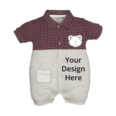 Grey Customized 100% Pure Cotton Half Sleeves Rompers/Bodysuit/Sleepsuit For Baby Boys (0-3 Months)