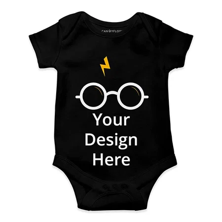 Black Customized 100% Cotton Romper/Onesie/Bodysuit For Baby Boys And Girls (3-6 Months)