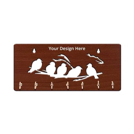 Brown Customized Key Holder for Home | Wall Stylish Key Stand | Key Hanger | Key Chain Holders for Wall (7 Hooks, 5 Birds)