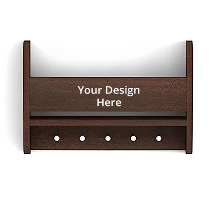 Brown Customized Wood Wall Mount Key Holder with Letter Organizer
