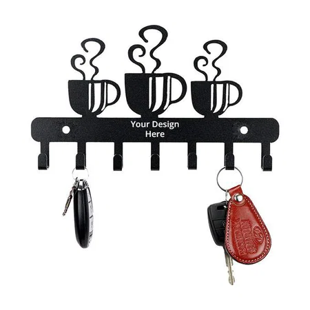 Black Customized Decorative Metal Wall Hooks for Keys | 7 Hook Hot-Coffee Wall Rack | Hooks Rack/Holder for Kitchen Utensil | Wall Mounted Key Holder Key Rack Key Hanger | Bathroom Towel Hooks